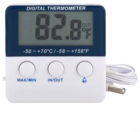 Digital Fridge Thermometer with Alarm Function and Max Min Temperature Monitor for Kitchen, Freezer, Wine Cooler