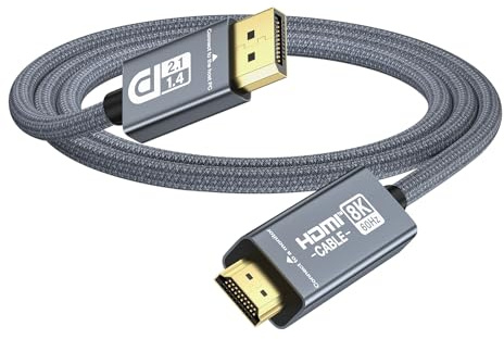 ULT-WIIQ Active DisplayPort to HDMI Cable 8K 60Hz 4K 144Hz, Unidirectional DP 1.4a/2.1 to HDMI 2.1 Cable for VRR, G-SYNC, HDR, Dolby Vision, HDCP 2.3, RTX5090/5080/4090/4080 (1m)