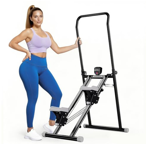 Vyrelis Stepper d’Escalier, Stair Stepper Fitness pour la avec Résistance Réglable en 3 Étapes, Écran LCD, Guidon et Pédales Réglables pour Maison Appartement Bureau (Noir, 90 x 20 x120 centimètres)