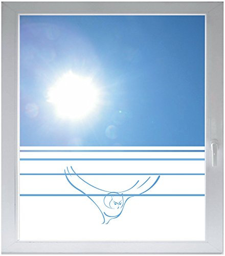INDIGOS UG Sichtschutzfolie Glasdekorfolie Fensterfolie mit Motiv satiniert Blickdicht - d344 Eule fliegen - 1000 mm Länge - 500 mm Höhe Streifen - selbstklebend - matt - für Bad