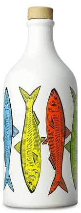Frantoio Muraglia, Orcio in Ceramica Pop Art Sardine con Olio Extra Vergine d'Oliva 500ml, Essenza Fruttato Medio, Creato e Decorato a Mano dai Nostri Artigiani Pugliesi