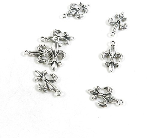 90 abalorios de plata envejecida C4IL7Q con diseño de flor de lis, lirio, para manualidades, manualidades