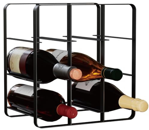 Buruis 9-Bottle Wine Rack, Modern Metal Countertop Wine Holder Stand for Kitchen, Pantry & Cabinet Storage, No Assembly Required, Black