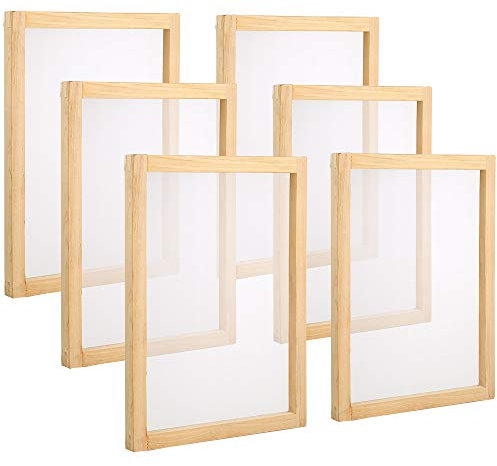 Pllieay - 6 cornici per serigrafia, in legno, 10 x 35,6 cm, con 110 maglie bianche per serigrafia