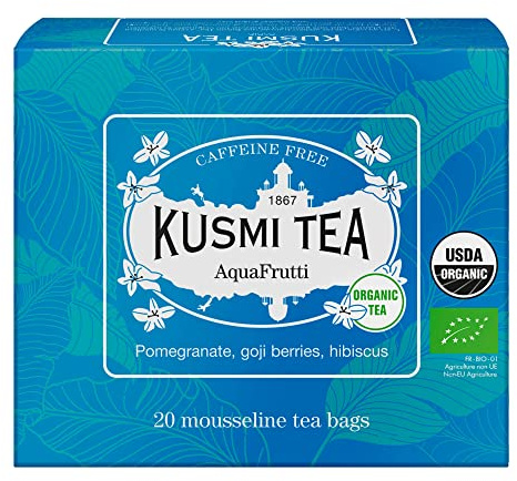 Kusmi Tea - Infusión AquaFrutti orgànica - Mezcla de hibisco y sabor a fruta - Manzana, granada, bayas de Goji - Tisana ecológica sin teína, a granel - Caja de 20 bolsitas