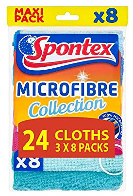 Spontex Microfibre Multi-Purpose Cloths - Pack of 8 x 3, Multi Colours