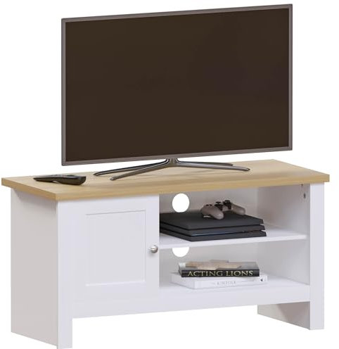 Vida Designs Mobile TV Arlington 1 Porta, Derivati dal Legno, Bianco e Quercia, H 49 x L 95 x P 39 cm