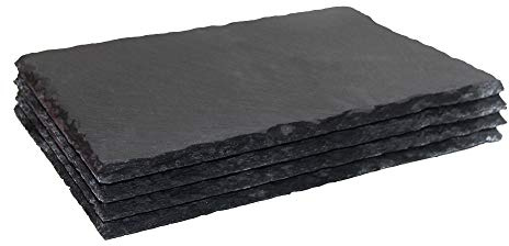 MONKEY SUN 4 Pack 12 x 8 Black Slate Cheese Board with Natural Edge for Kitchen Dining Party, Charcuterie Stone Plates for Cake Fruit Meat Appetizers Dried Fruits Display Chalkboard, Set of 4