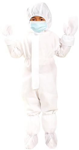 VALICLUD Mono desechable para niños con muñecas elásticas, Tobillos y Capucha, Traje de ventilación Antipolvo no poroso, Blanco, con Guante y Funda para Zapatos