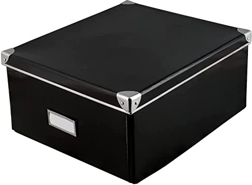 Idena 10520-3x Aufbewahrungsbox aus festem Karton, Deckel mit verstärkten Kanten aus Metall, Allzweck-Box in Schwarz inklusive Beschriftungsfeld, für Ordnung im Haushalt, Büro und Arbeitszimmer