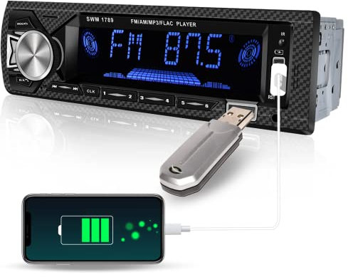 Hikity Autoradio 1 Din Bluetooth Mains Libres, Lecteur MP3 FM Radio, Double USB Port SD/AUX, Amplificateur 4 x 60W, 7 Lumières Colorées