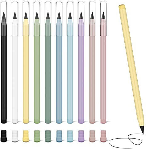 Ainiv Everlasting Pencil - 10 Pack Infinity Pencils with 20 Extra Erasers, Ideal for Home, Office, School Writing & Drawing