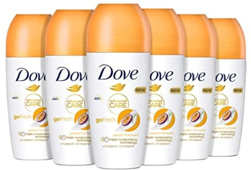 Dove, Deodorante Roll On Advanced Care Passion Fruit, Deodorante Antitraspirante, Formula Delicata Con Tripla Azione Idratante, Protezione Fino a 48 Ore, Deodorante Uomo e Donna, 6 Pezzi da 50 ml