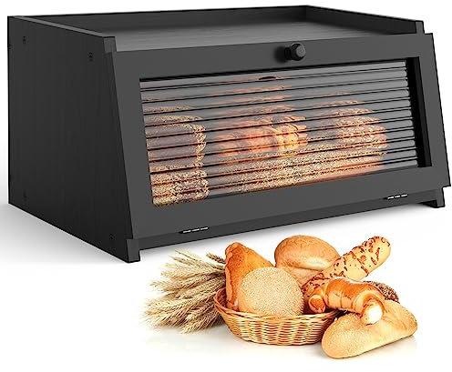 LOHASOK Large Farmhouse Bread Box with Window - Black