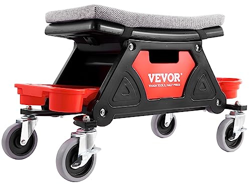 VEVOR Taburete de Taller Móvil 64×33,5×39 cm Carga 136 kg Taburete de Mecánico con 2 Ruedas Asiento con Cerradura 450×250 mm con Bandejas de Herramientas para Mantenimiento Reparación de Coches Garaje