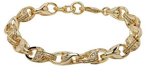 18k Gold Plated 3D Tulip Bracelet with Stones and Albert Clasp Luxury Finish, Intricate, and Premium Craftsmanship with Stones (Weight: 29g, 8-inch wrists) - Bling King London