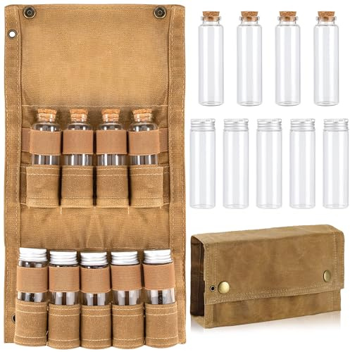 AYMQC Kit de Especias de Camping con 9 Tarros de Especias Bolsa de Almacenamiento de Condimentos de Lona Portátil Juego de Contenedores de Especias para Acampar Picnic Barbacoa Caqui