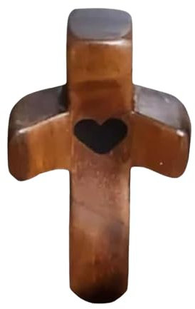 Shurzzesj 10 Stück Geschnitztes Holzkreuz, Kruzifix Wandkreu, Tragbare Gebetskreuze, Kleines Kreuz, Handschmeichler, Handgeschnitztes Liebeskreuz Aus Mit Herzen, Kreuz Mein Herz