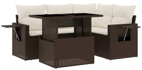 vidaXL Loungegrupp för trädgården med dynor 5 delar brun konstrotting