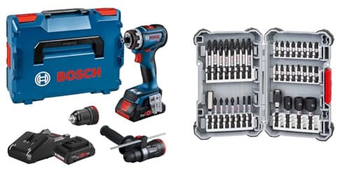 Bosch Professional Perceuse visseuse sans fil 18V System GSR 18V-90 FC (couple dur de 64 Nm, moteur brushless, 2 positions, avec 2 batteries 4,0 Ah, chargeur) + 36 pièces Coffret d'embouts de vissage