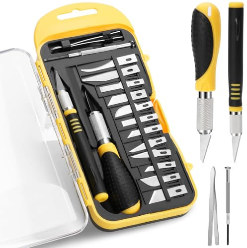 Drado 18 Stücke Skalpell Set, Carving Craft Messer Set, Präzision Bastelmesser Hobbymesser, 2 Tranchiermesser + 12 Klingen(Unterschiedliche Größe) + eine Pinzette + ein Schraubenzieher, DIY