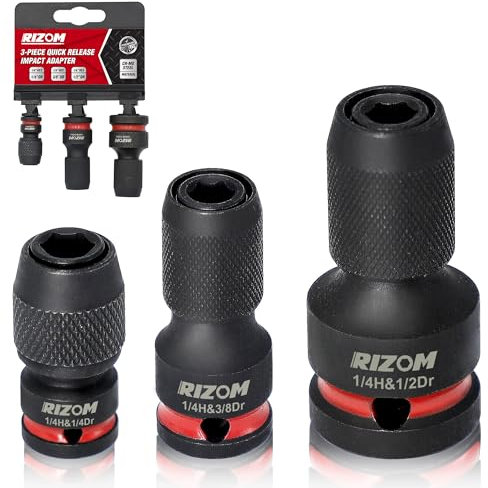 Rizom 3 soportes de brocas de impacto de liberación rápida, 1/2 3/8 1/4 pulgadas a convertidor de vástago hexagonal de 1/4 pulgadas, adaptadores de llave de impacto para destornilladores de llave de