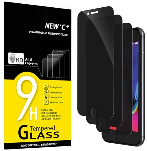 NEW'C 3 Pack Privacy for iPhone 8, iPhone 7 Screen Protector, Enhanced 28-Degree Privacy Angle, Ultra Durable 9H Hardness, Bubble-Free