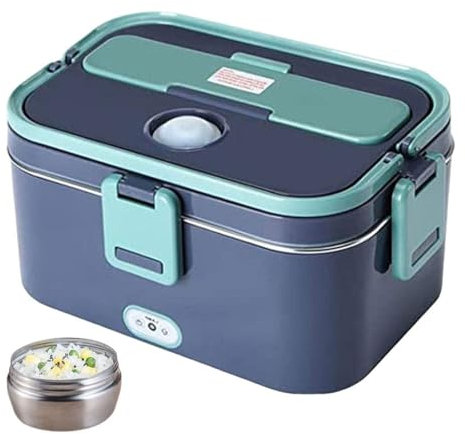 HLGKBY Lunch Box Elettrico, Scaldavivande per Auto per Camion da 60 W, Scaldavivande per Ufficio Domestico, Lunch Box Riscaldato 12V/24V/220V con Contenitore in Acciaio Inossidabile 304 da 1,5 L
