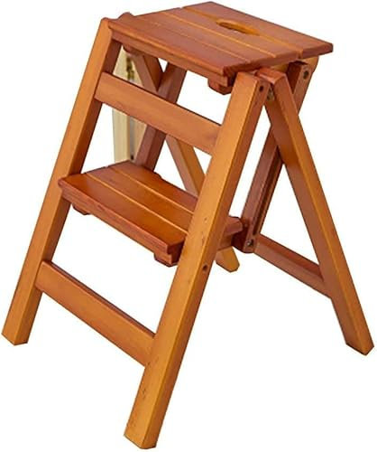 Taburete plegable de madera para escalada en interiores, silla de escalera portátil de 2 escalones para cocina, baño, oficina, muebles multifunción, color nogal claro