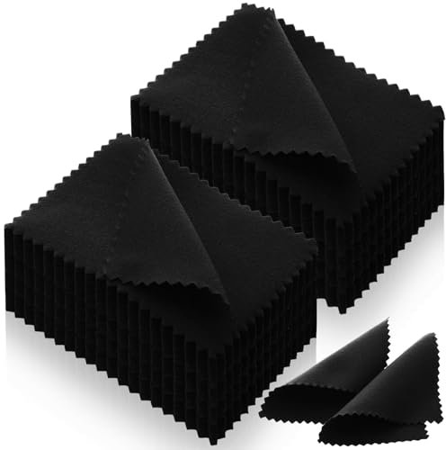 Tatuo 200 Pieces Jewelry Polishing Cloth 2.36 x 3.15 Inch Double-Sided Polishing Cloths Silver Glasses Cleaning Tools for Gold Silver and Platinum Jewelry Watch Coins Glasses(Black)