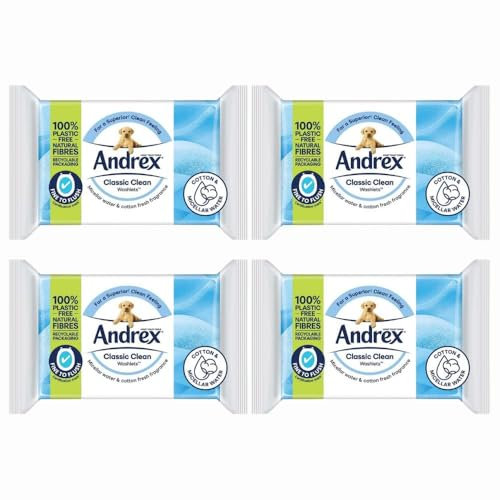 Classic Clean Washlets 36 salviette x 4, carta igienica in cotone fresco umido lampeggiabile, lavabile e biodegradabile, con biglietto di ringraziamento Welari | (confezione da 4)