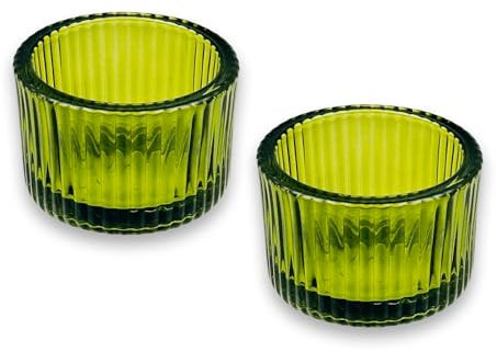 Bliceon 2 Pcs Tealight Candle Holders - Glass Votive Candle Holders for Weddings, Dinner Parties, and Home Decor - Green Centerpiece Accent for Table Setting