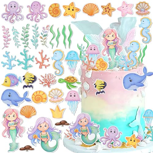 Mermaid Birthday Cake Decorations Sea Ocean Party Favor Supplies
