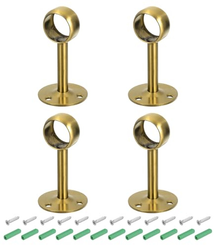QUARKZMAN 4 Stück 25mm Vorhangstangenhalter, Deckenmontage Rohrflanschbuchse, Edelstahl Kleiderstangenhalter mit Schrauben, Gold