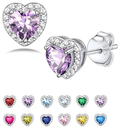 Seleneva Stud Earrings for Women Sterling Silver Birthstone Dainty earrings Crystal Zirconia Stud Earrings Birthday Christmas Valentine's Day Jewellery Gifts for Mum Sisters Girlfriend