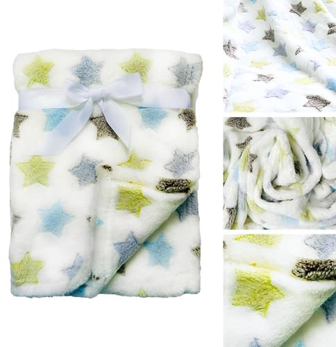 E&A Distribution Limited Baby Blanket Fleece 75x100 cm Kids Blanket Newborn Gifts Cosy Fluffy Soft Plush Bed Blanket for Baby Boy & Girl - Cream Stars Design