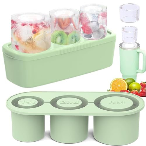 Mailfull Bac à Glaçons pour Stanley Cup 3 Vert Moules à Glaçons en Silicone avec Couvercle Moule a Glacon Reutilisable pour Cocktails Whisky Café