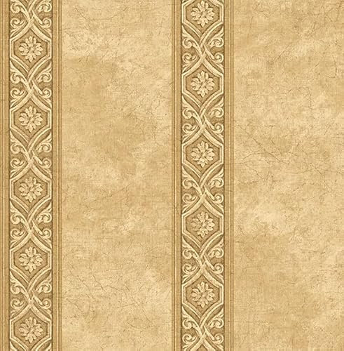 KT·EXCLUSIVE WALL FASHION Papiertapeten | Klassische Streifentapeten | 10,05x0,52 m | Byron (Beige-Gold)