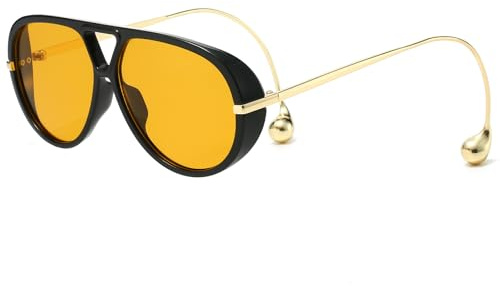 YAMEIZE Grandi Occhiali da Sole Pilota per Donna Uomo Retrò Oversized Rotondi Doppio Ponte Con Orecchino Anni '70 Occhiali da Sole Vintage UV400