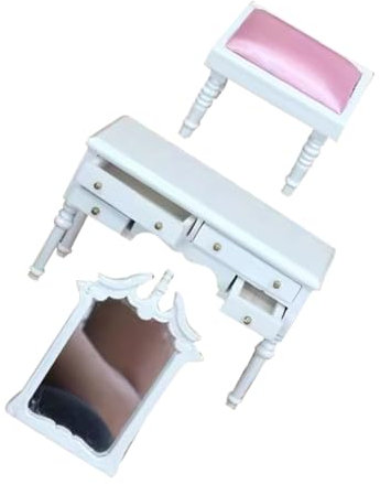 JOINPAYA Miniaturer Schminktisch Set Mit Hocker Puppenhaus Schlafzimmer Möbel Weißes Möbel Set Für Dekoration Von Miniatur Wohnräumen