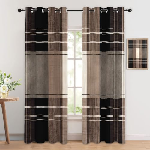 Luxfieo Buffalo Plaid Vorhänge Braun Kariert Karo Muster Vorhang Blickdicht Gardinen 300cm Lang Verdunklungsvorhänge mit Ösen Thermovorhang für Wohnzimmer Schlafzimmer Fenster Deko 2er Set