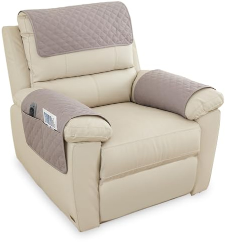 3Pcs Sofa Armrest Cover, Waterproof and Nonslip Armchair Covers for Arms Headrest, Sofa Slipcover with Side Pocket Abrasion Furniture Protector, Quilted Protector for Pets Leather Couch (Light gray)