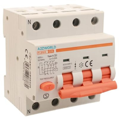 Interruttore Differenziale Magnetotermico Trifase Tipo A, 25A C25, RCBO 3P+N 6kA 30mA Curva C 380V, 4 Moduli DIN, Serie PL8M4 Professionale Elettromagnetica