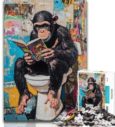 Puzzles pour Adultes 1000 chimpanzés aux Toilettes 1000 pièces pour Adultes, Jeu éducatif, Jouet, décoration d'intérieur Unique et Cadeaux (Taille 38x26cm)