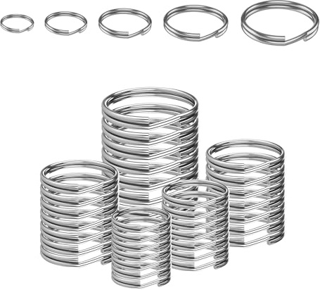 100 llaveros anillos en 5 tamaños (15 mm, 20 mm, 25 mm, 30 mm, 35 mm), plano con caja de almacenamiento para llaves del hogar, manualidades