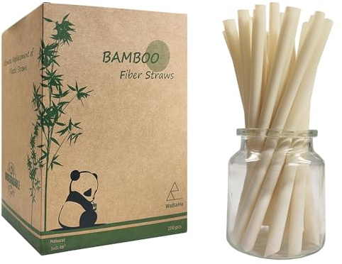 Biodegradable Bamboo Fiber Straws, 200 Extra Wide Milkshakes Straws Tea Shakes Boba Jumbo Smoothie Slushies Drinking Bamboo Straws (12x230mm)