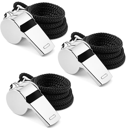 AYESY Lot de 3 Sifflets de Sport en Acier Inoxydable avec Cordon, Métal Coach Sifflet pour Arbitre Sport Scolaire Entraînement Canin Super Coach Cadeau pour Les Entraîneurs et Arbitres