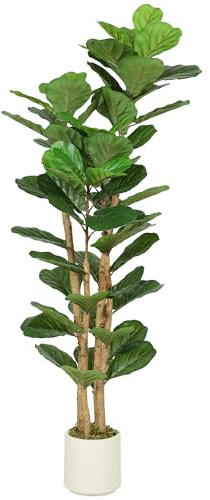HOMCOM Plante Artificielle intérieure 150 cm Figuier Lyre Arbre Artificiel, 71 Feuilles, Pot en Plastique et Tronc en Bois Massif, Fausse Plante Vert décoration pour Maison, Bureau, Salon