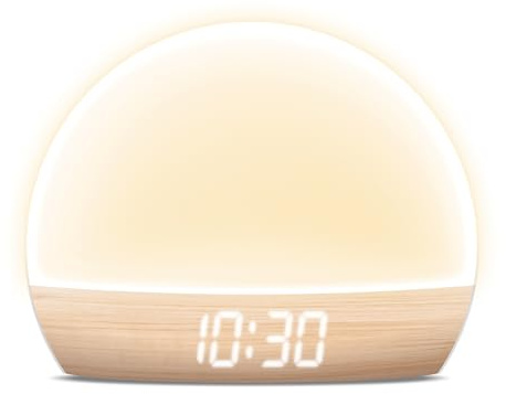 Brookstone Sunrise Alarm Clock with Soft LED Light, RGB Color Night Light, Sunrise & Sunset Simulation, Time/Date and Indoor Temperature Display, Touch Controls, USB Powered