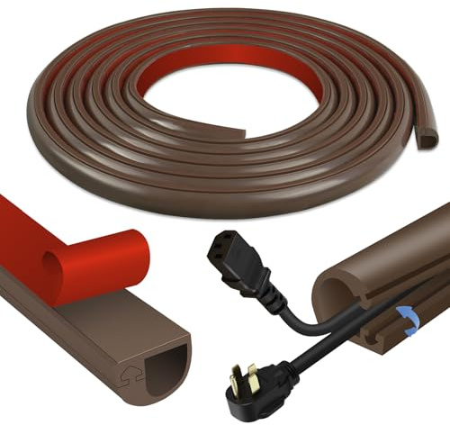 Canalina passacavi adesiva canaline per cavi in silicone copricavi flessibile copri fili elettrici per muro pavimento (Marrone, 14mm×10mm×1m)